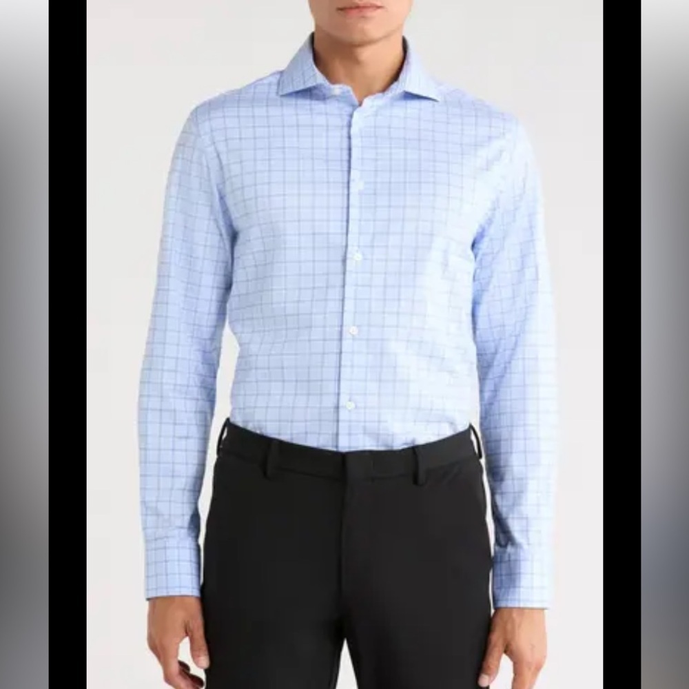 NWT Ted Baker Slim Fit Four-Season Performance Dress Shirt blue plaid size Small